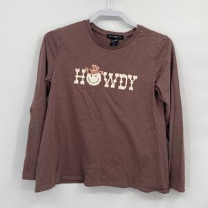 Kandy Kiss Howdy Girls Brown Long Sleeve Shirt Knot Front L 14